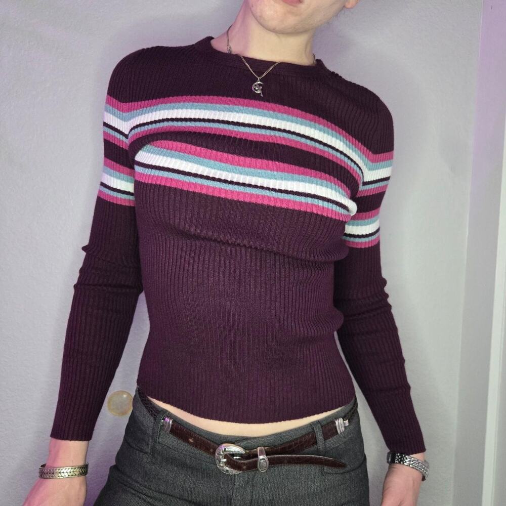 Retro sporty striped ribbed zip